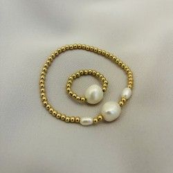 Bransoletka i pierścionek komplet ze złota z perłami